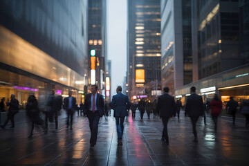 Blurry Dimmed Business People in an Urban Financial District.