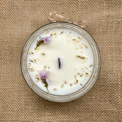 Soy Candle Handmade with dried flowers - obrazy, fototapety, plakaty
