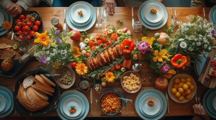 A joyful Easter celebration, with friends and family gathered around a beautifully decorated table
