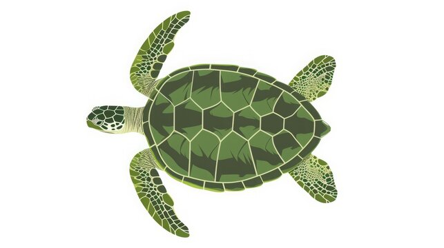 Green large sea turtle isolated on white background.