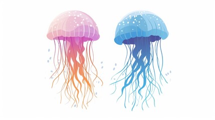 Sea jellyfish on white background illustration.