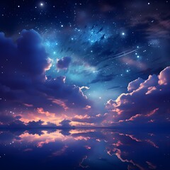 Obraz premium night landscape with moon and stars