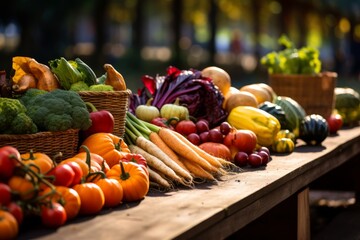 Fall harvest market with vegetables and fruits