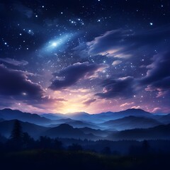 night landscape with moon and stars