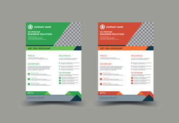  vector template design or business poster template design, modern template, in green and orange color, and modern design