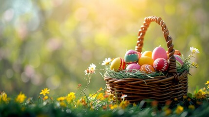 A vibrant Easter basket overflowing with treats, capturing the essence of springtime joy