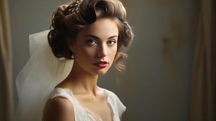 A vintage-inspired portrait of the bride, exuding classic beauty and timeless sophistication
