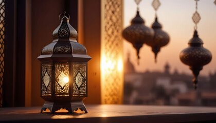 lantern 3d rendering of a golden ornament on a dark background