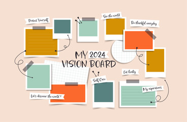 Fototapeta premium Vector photo collage template moodboard pictures grids vector illustration, vision board 