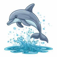 Fototapeta premium Playful dolphin jumping out of the water, friendly dolphin cartoon vector illustration