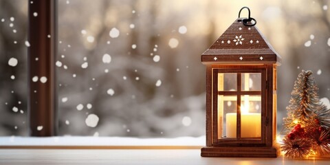 Stunning wooden Christmas lantern by the window