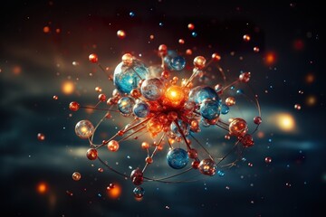 stylist and royal Abstract conceptual illustration of atom with electrons and protons spinning...