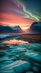 beautiful winter landscape with the aurora borealis dancing in the sky