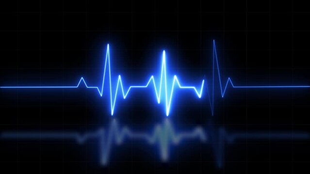 Heartbeat icon. Seamlessly looping animation. Healthy heartbeat then straight line. Pulse trace red line on black background.