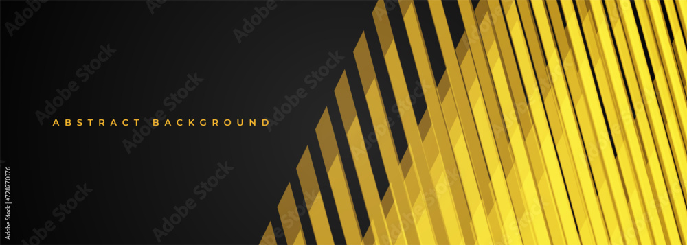Poster Black and yellow vector modern abstract background with stripes. Geometric wide horizontal banner design with lines texture.