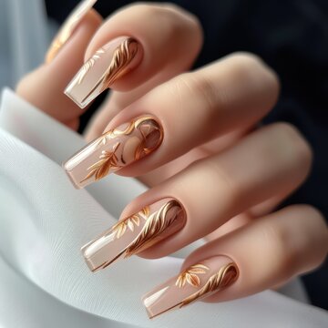 Beautiful painted nails close-up. Fashionable nail extensions with French design
