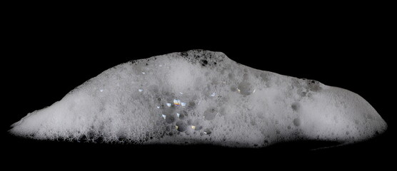 Soap foam, lather isolated on black, with clipping path, texture and background	