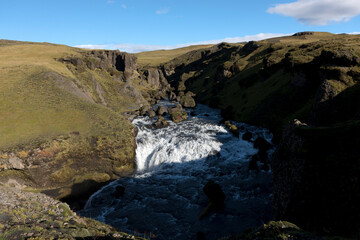 Iceland. Skogafoss waterfall on a sunny summer day.