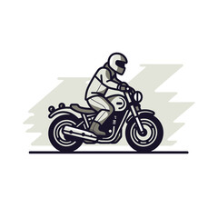 Motorcycle with Rider,simple,minimalism,flat color,vector illustration,thick outlined,white background