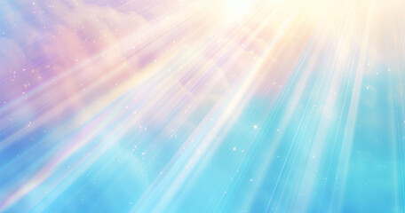 Naklejka premium Colorful sky with sun rays - abstract background with copy space.