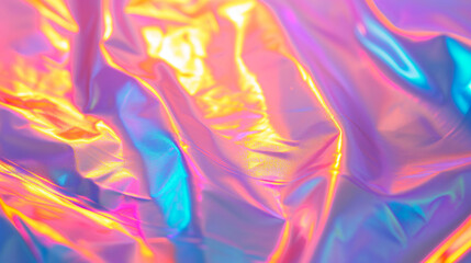 Vibrant holographic background with iridescent foil texture, suitable for modern design elements and wallpapers.