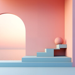 minimalistic modern interior in pastel colors - 728771449