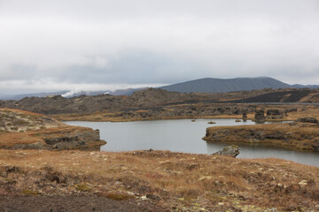 Iceland Lake Myvatn on a cloudy summer day.