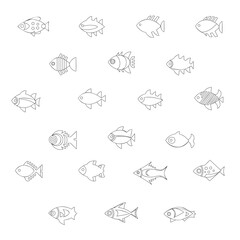 Simple vector illustration of a fishes coloring page for kids. Isolated fish on white background. Linear style. Minimalistic vector art