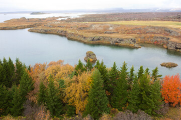 Iceland Lake Myvatn on a cloudy summer day.