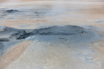 Iceland geothermal area Hveragerdi on a cloudy summer day.