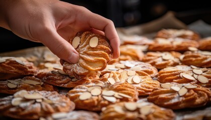Close Up of a Person Putting Almonds on a Pastry