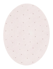 Oval vintage pink backdrop with heart pattern and paper texture isolated on white background. Watercolor hand drawn illustration