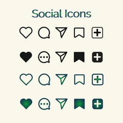 White and Green Theme Set of generic social media user interface icons Like comment share