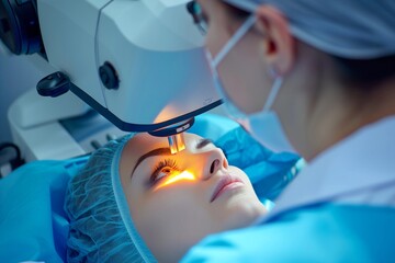 Medical laser eye correction. Medicine technology eye operation. - obrazy, fototapety, plakaty