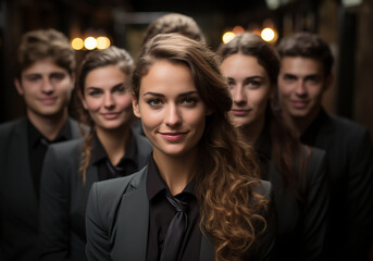 Fototapeta premium Portrait of team of executives at workplace. Teamwork in harmony. AI generated