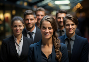 Fototapeta premium Portrait of team of executives at workplace. Teamwork in harmony. AI generated