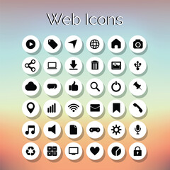 Website Icons set of 36 application icons white and Black colored icons Gradient Background tablet
