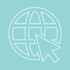 White Color Web icon file Global icon, Blue Background, Outline icon, Vector icon.