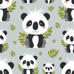 Happy cartoon koala pattern on light gray background. Cute children's theme. For cartoon characters, prints, wallpapers.