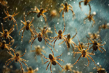 Falling raining spiders, rain of animals phenomenon - obrazy, fototapety, plakaty