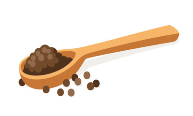 Chinese natural medicine concept. Asian health care and treatment. Wooden spoon with dry pepper. Graphic element for website. Cartoon flat vector illustration isolated on white background
