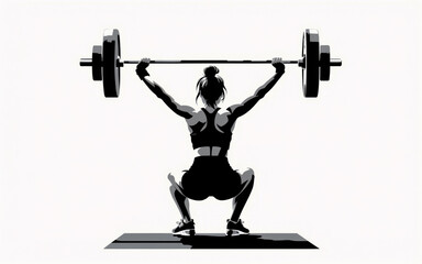 Black and white silhouette of an athlete lifting a barbell on a light background. The image shows strength, determination and grace