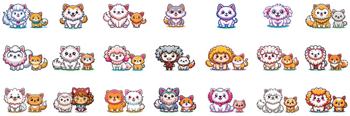 Set of kawaii dog in sticker style.
