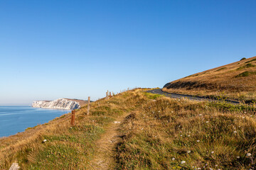 Fototapeta premium Looking towards Freshwater Bay on the Isle of Wight, on a sunny summer's morning