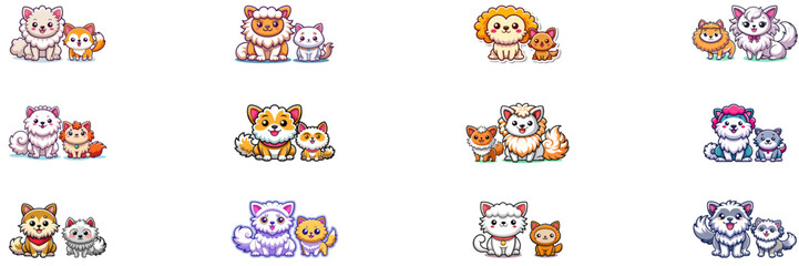 Obraz premium Set of kawaii dog in sticker style.