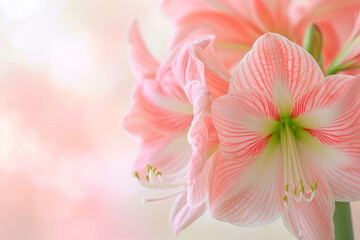 Close-up macro soft focus on petal pink Amaryllis flowers tropical forest plant blossom pastel background.