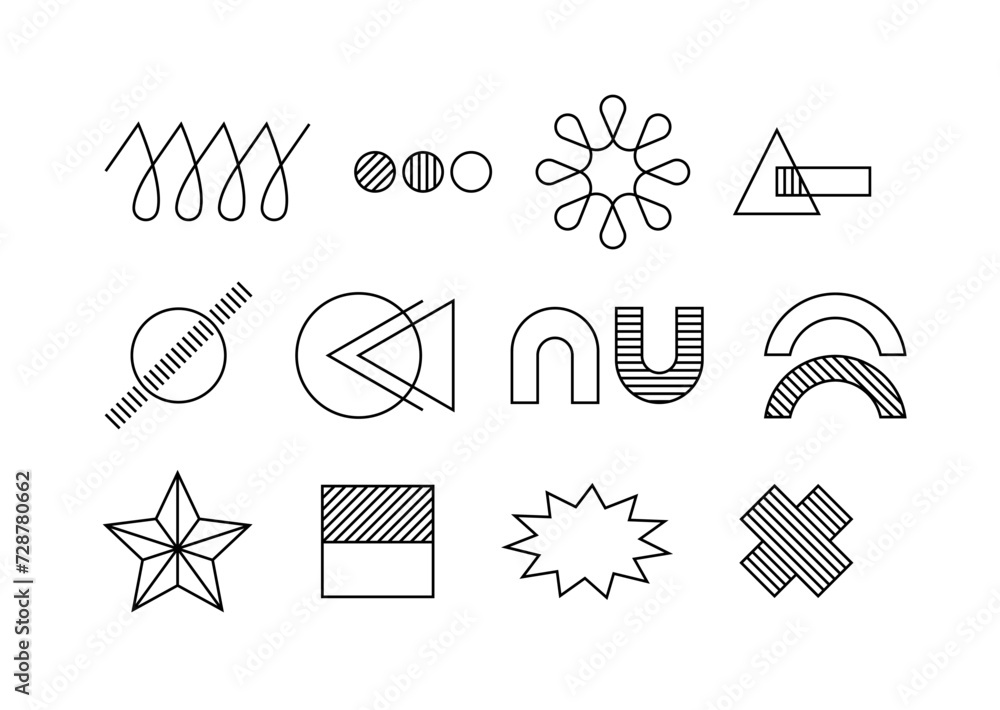 Poster geometric line elements set. cross and magnet. ui and ux design. minimalistic creativity and art. gr