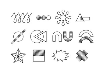 Geometric line elements set. Cross and magnet. UI and UX design. Minimalistic creativity and art. Graphic element for website. Outline flat vector collection isolated on white background