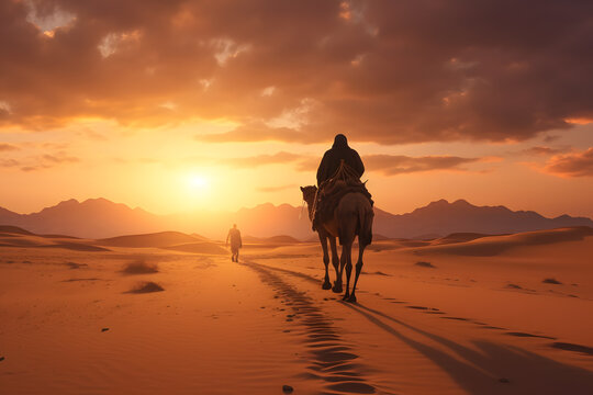 Desert Nomad Arabian Man and His Camel