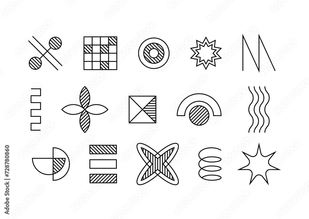 Poster geometric line elements set. grids and envelope. ui and ux design. minimalistic creativity and art. 